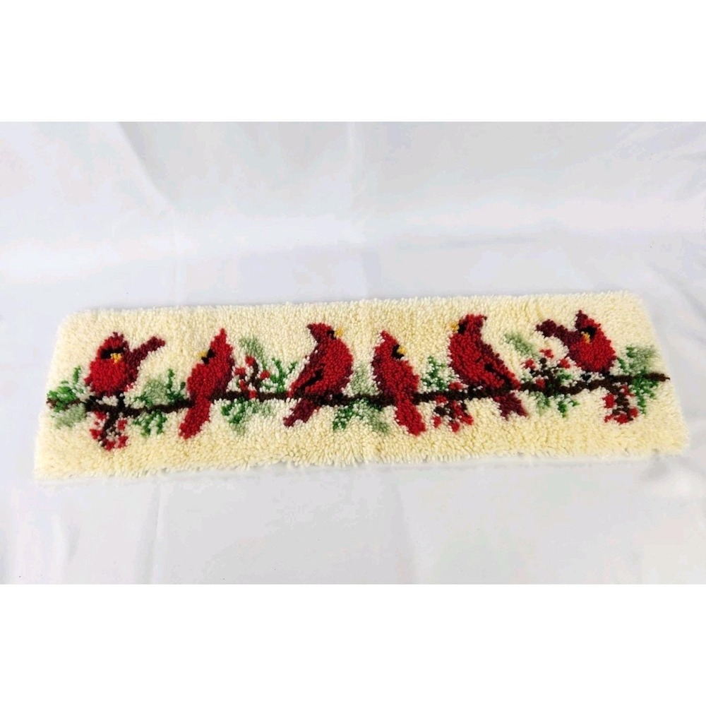 Vtg Finished Birds On A Wire Cardinals Latch Hook Rug Kit 40x11 Mary Maxim 18021